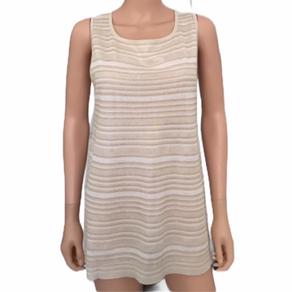 Escada Sleeveless Pale Gold n White Stripes Knit Top Shell